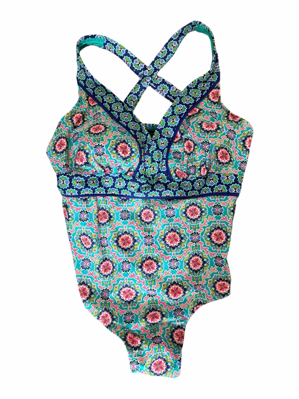 Catalina Floral Morrocan Mandala Colorful One Piece Strappy Swimsuit 1X, 16 W